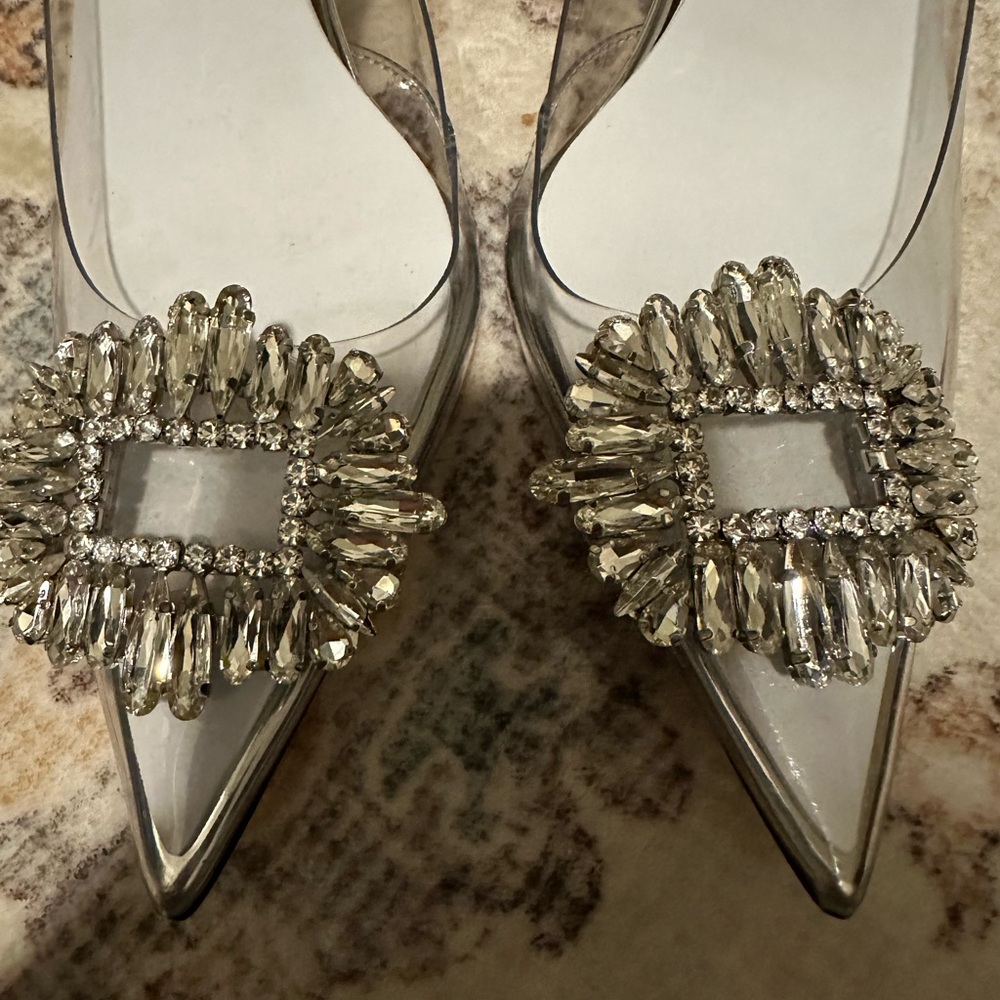 Good American Cinderella heels with Crystal Embellishments